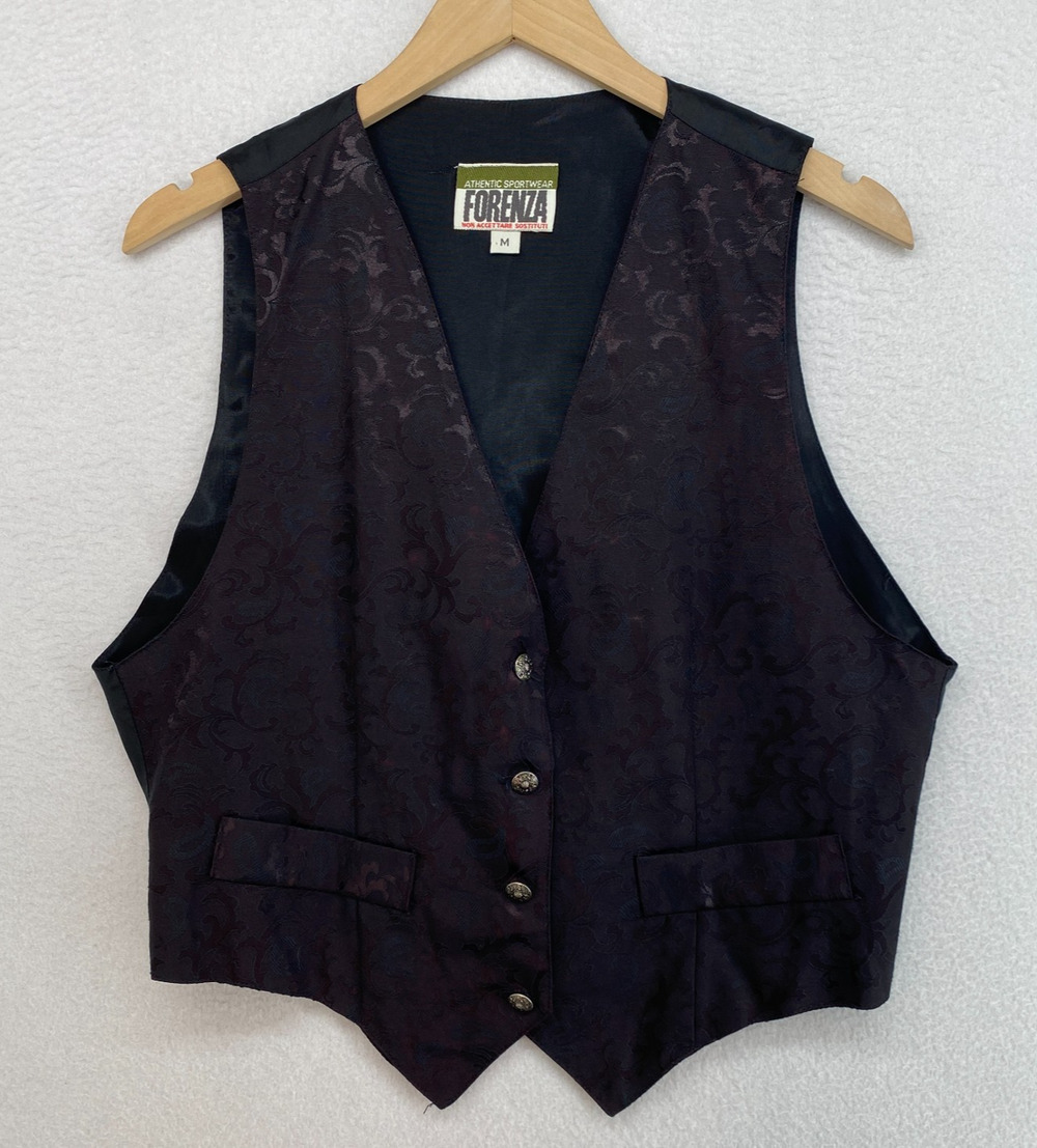 FORENZA Vest M Floral Brocade Jacquard Western Victorian Waistcoat Brown VTG USA